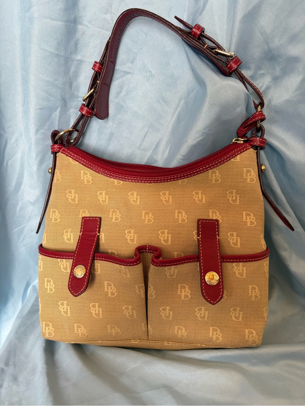 Vintage Dooney & Bourke Red Monogram Y2K Shoulder Bag Duck Charm
